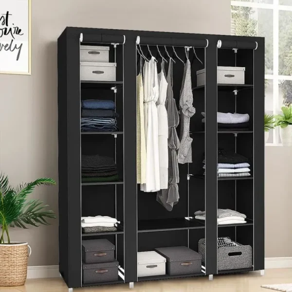 Armoi en tissu 4 battant Armoire en tissu 4 battants – Grande capacité, pliable et résistante