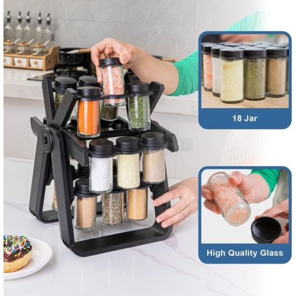 Support à Épices Rotatif 360° avec 18 Boîtes en Verre – Organisateur de Cuisine Élégant et Gain de Place