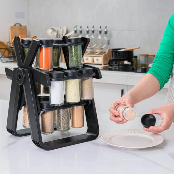 Support à Épices Rotatif 360° avec 18 Boîtes en Verre – Organisateur de Cuisine Élégant et Gain de Place