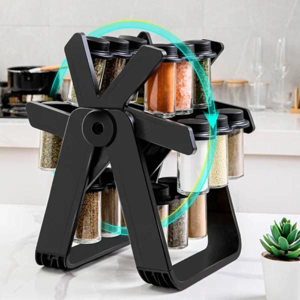 Support à Épices Rotatif 360° avec 18 Boîtes en Verre – Organisateur de Cuisine Élégant et Gain de Place