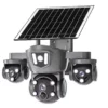 Camera de surveillance a 3 objectifs avec panneau solaire, benishop, livraison gratuite